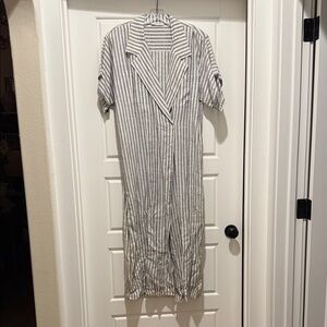 Calvin Klein Gray Striped Short Sleeve Wrap Dress